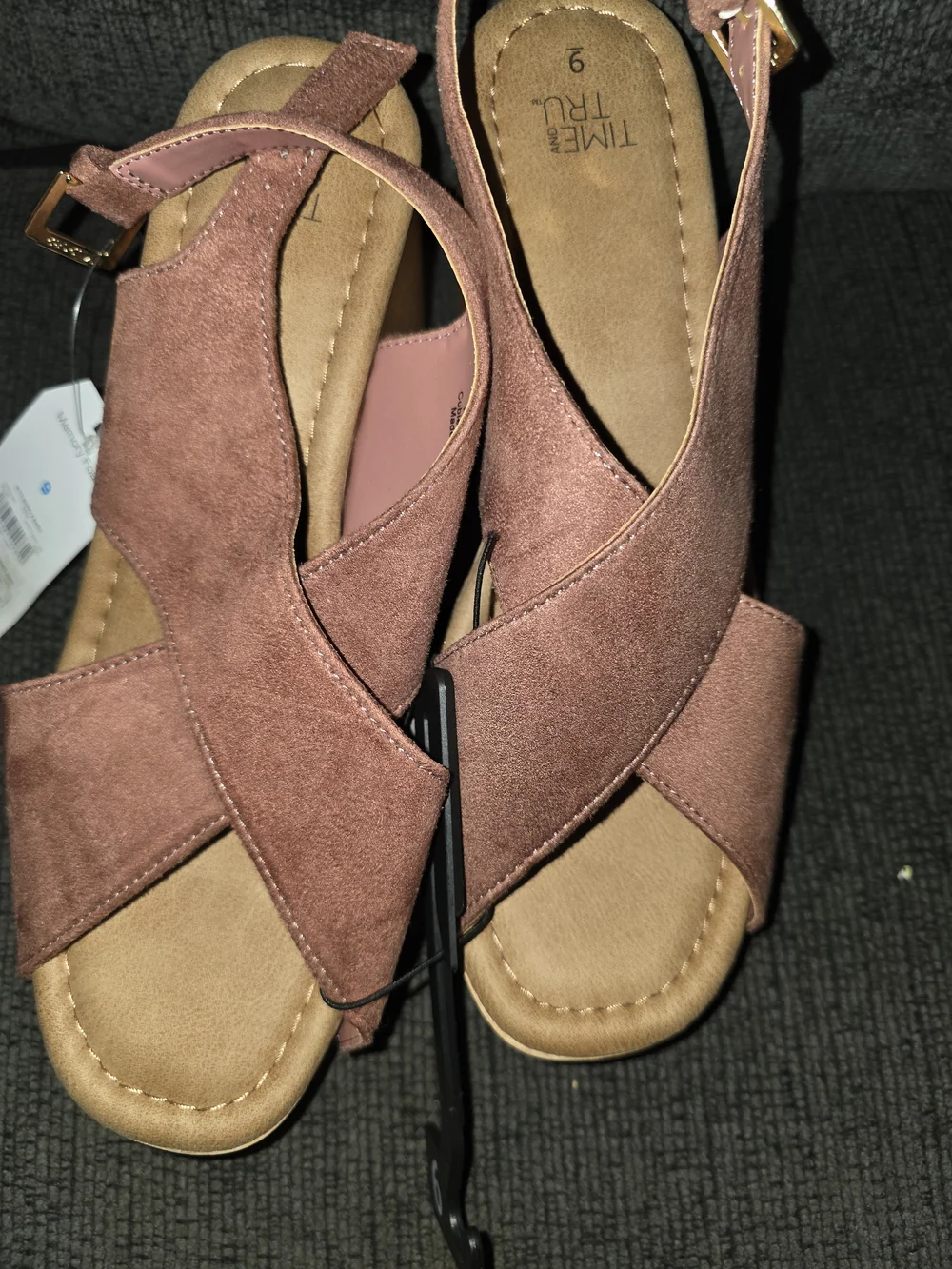 Time and Tru Dusty Rose Crisscross Platform Sandal with Wood-Look Heel